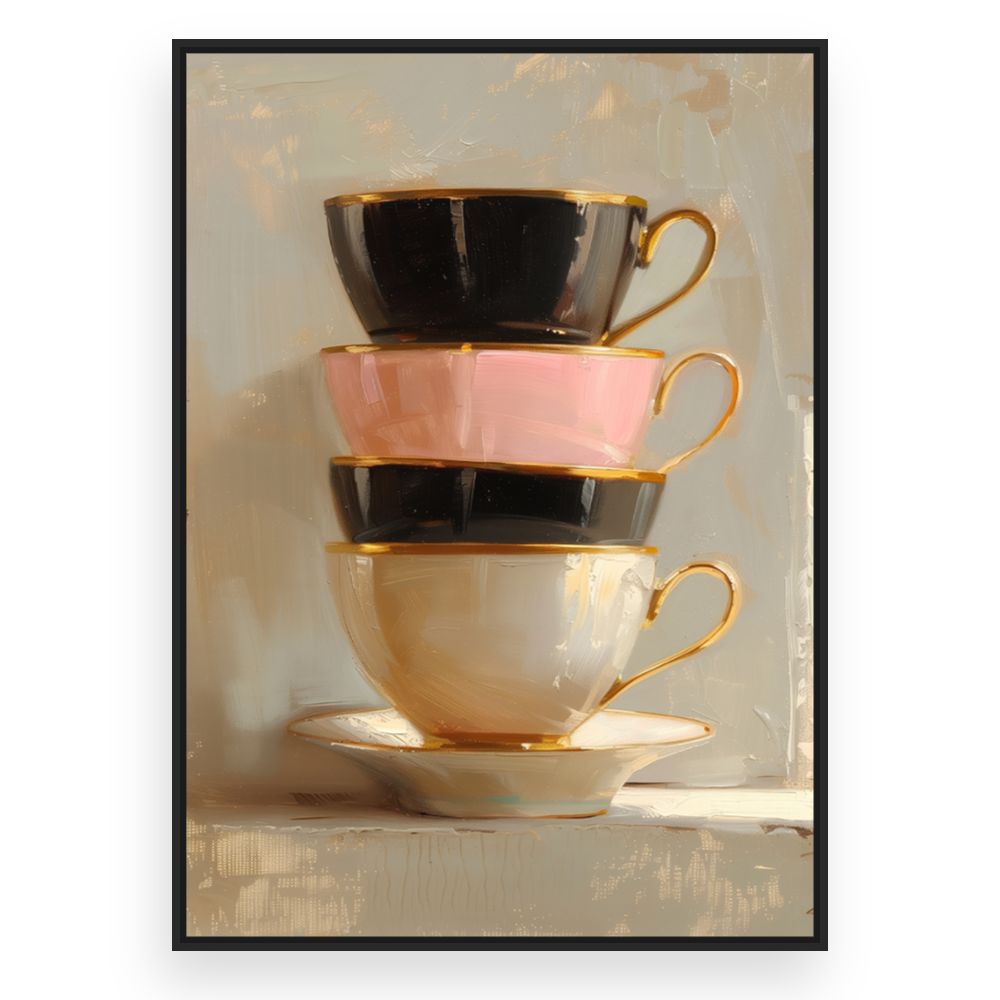 Toile Tasses élégantes empilées – toile cadre noir (slide 3)