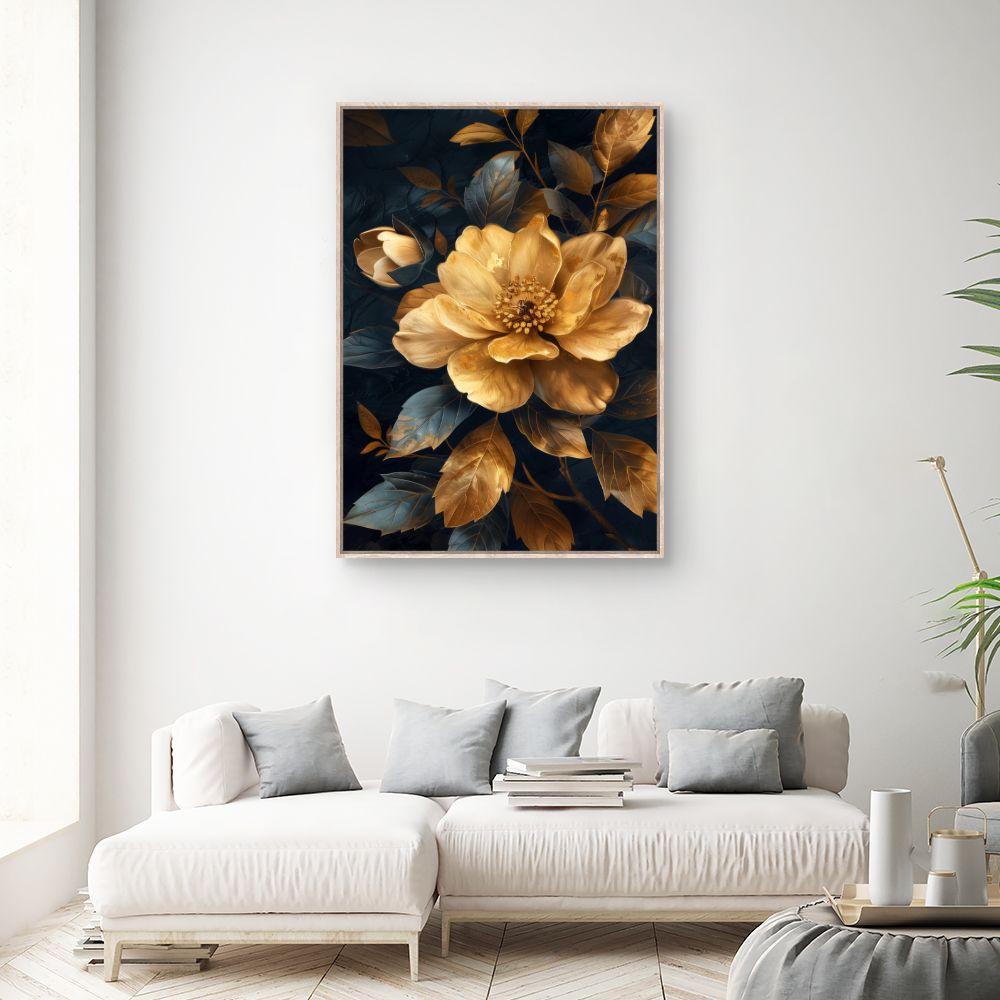 Schilderij "Elegante gouden bloem"