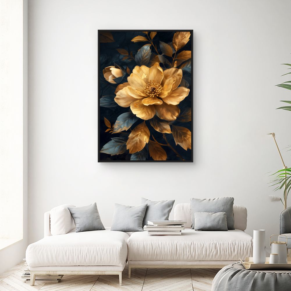 Schilderij "Elegante gouden bloem"