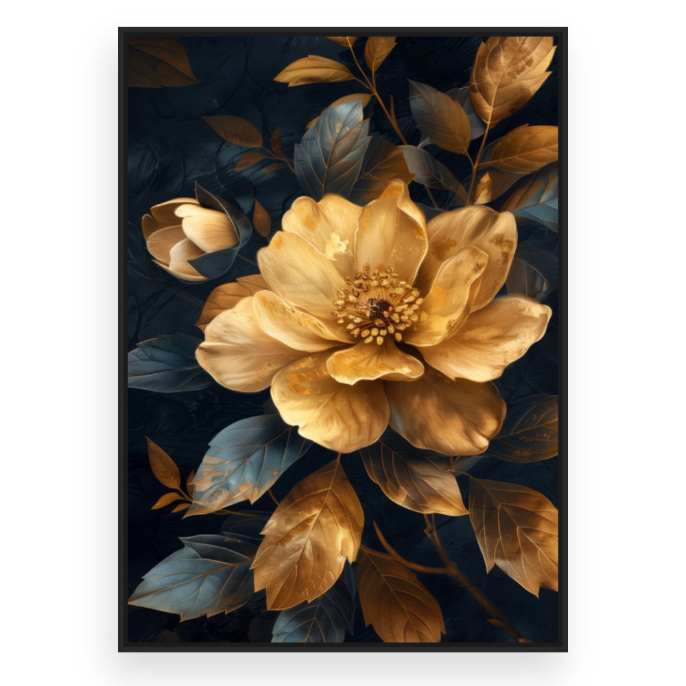 Toile Fleur dorée élégante – toile cadre noir (slide 3)