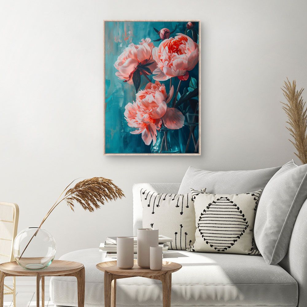 Toile Pivoines éclatantes – toile cadre naturel (slide 1, 60×90)