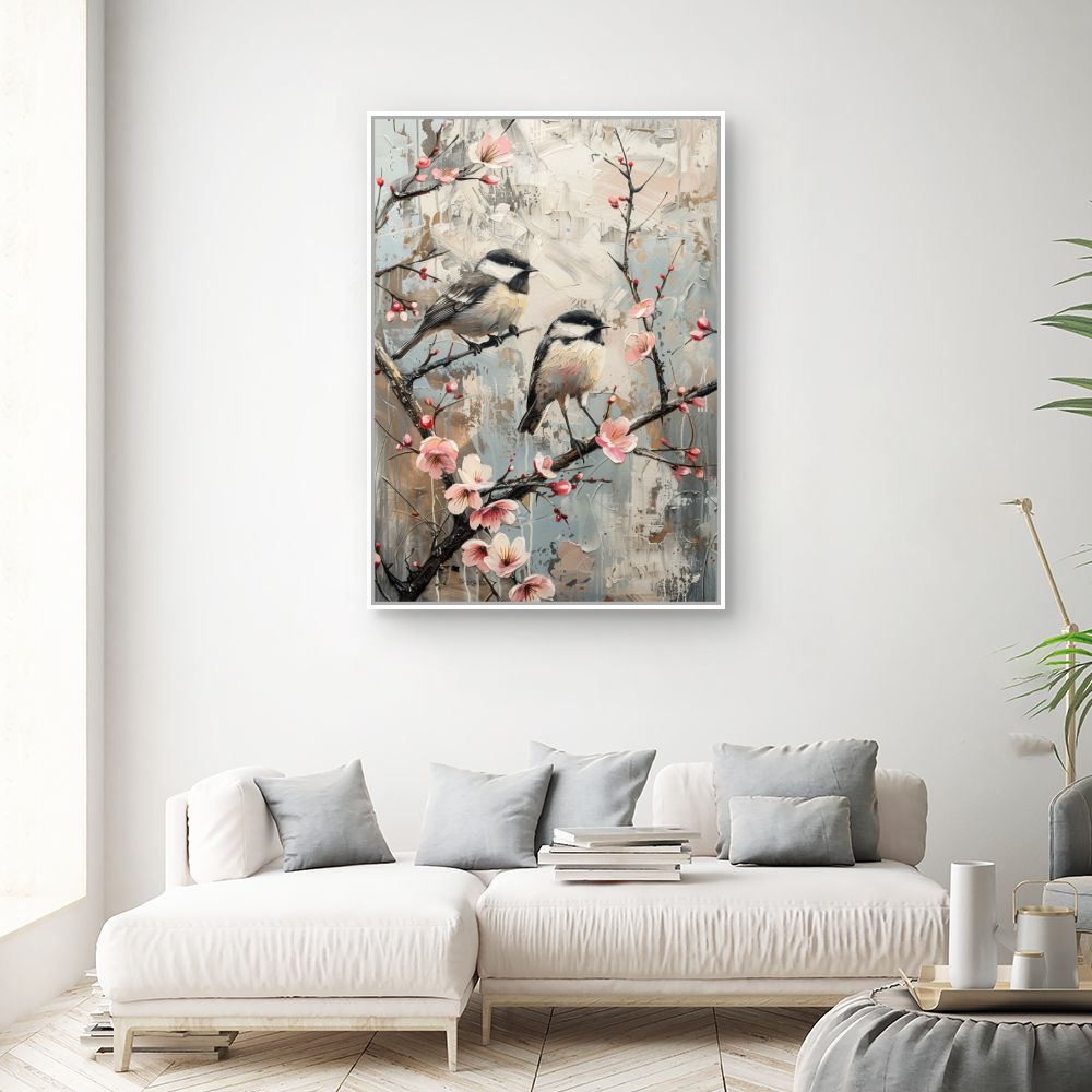 Toile "Oiseaux et fleurs"