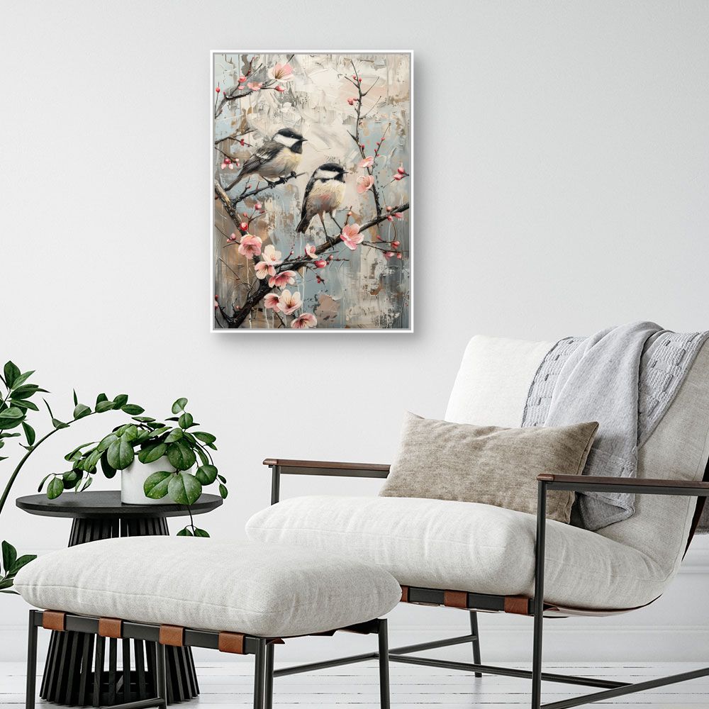 Toile "Oiseaux et fleurs"
