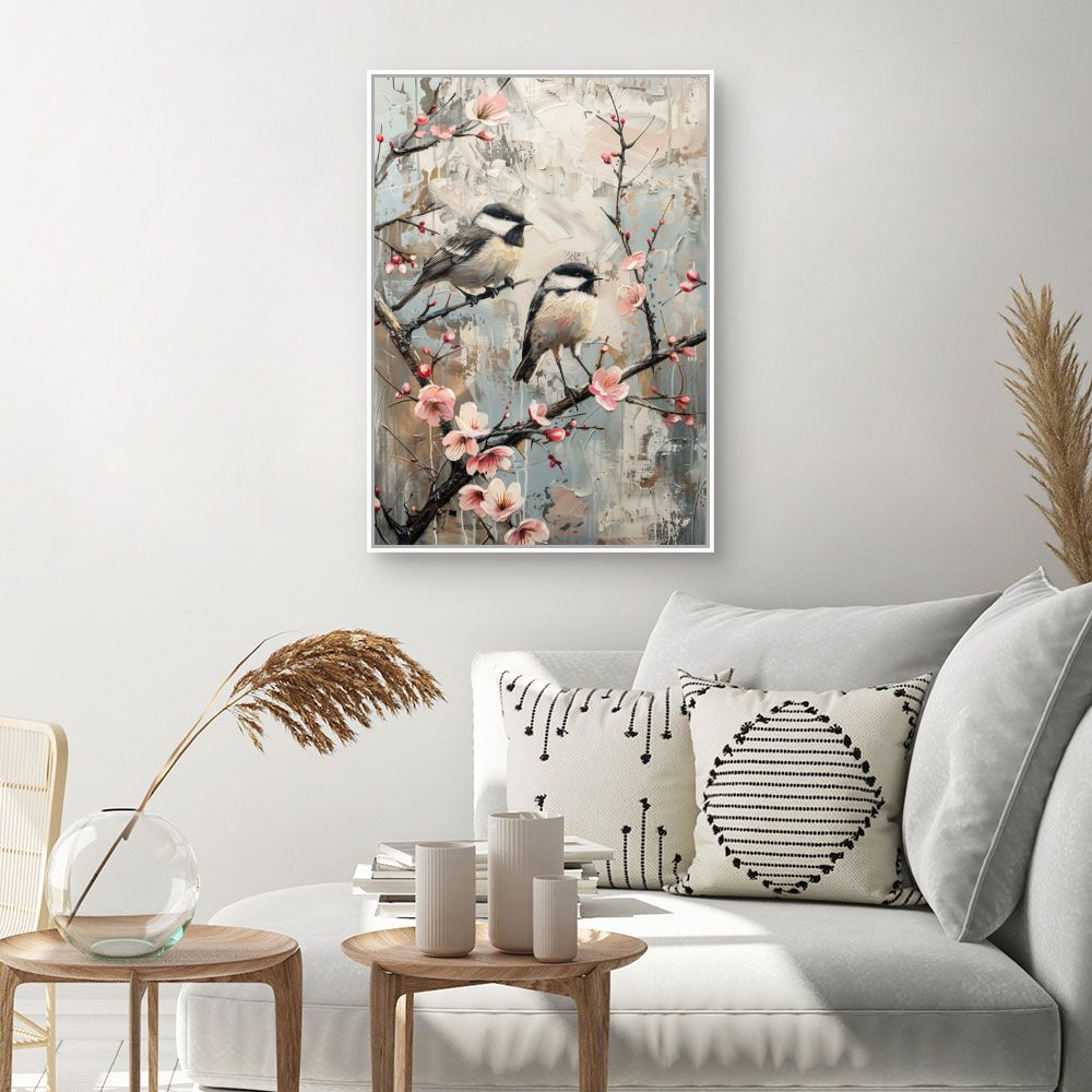 Toile "Oiseaux et fleurs"