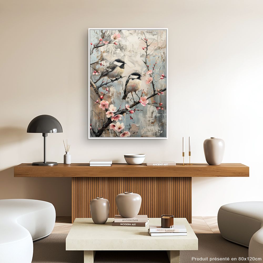 Toile "Oiseaux et fleurs"