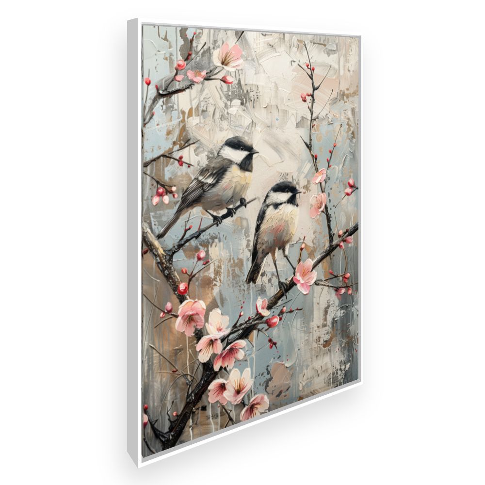 Toile Oiseaux et fleurs – toile cadre blanc (slide 2)