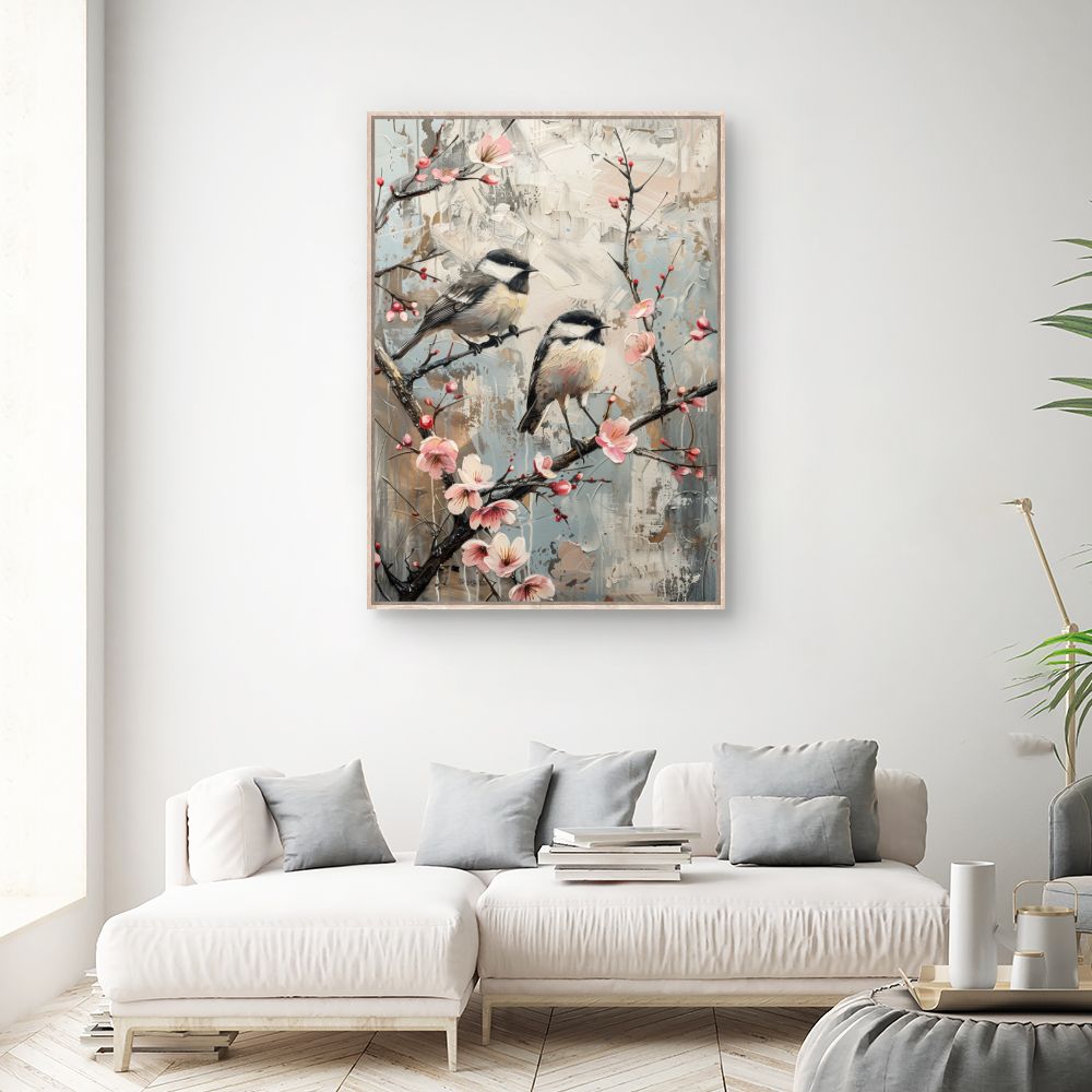 Toile "Oiseaux et fleurs"