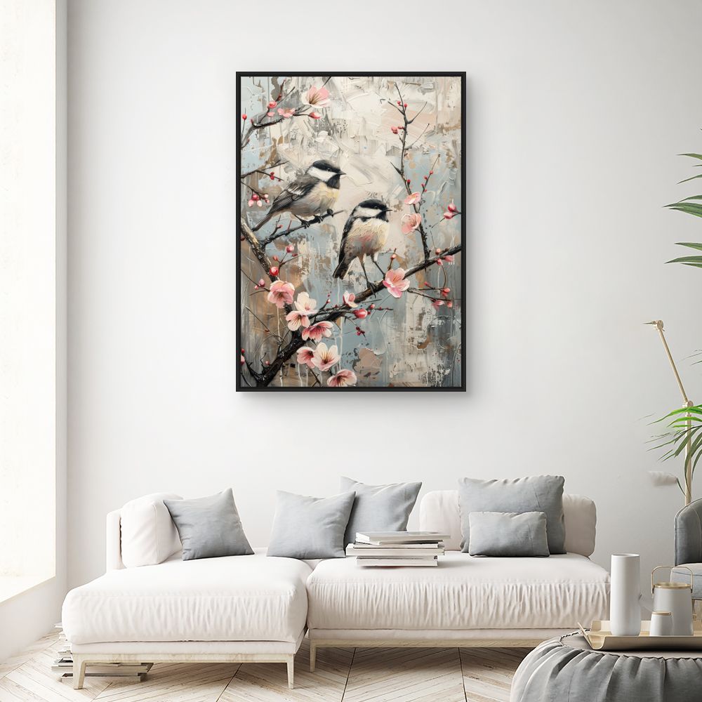 Toile "Oiseaux et fleurs"