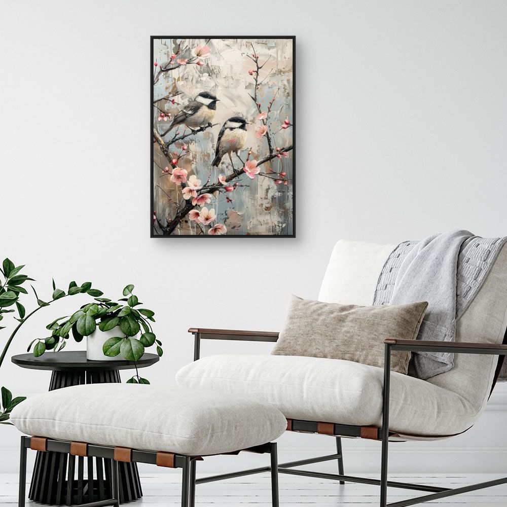 Toile "Oiseaux et fleurs"