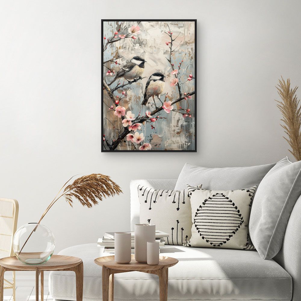 Toile "Oiseaux et fleurs"