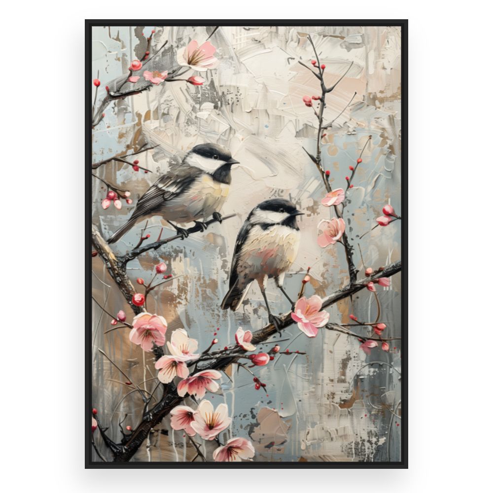 Toile Oiseaux et fleurs – toile cadre noir (slide 3)