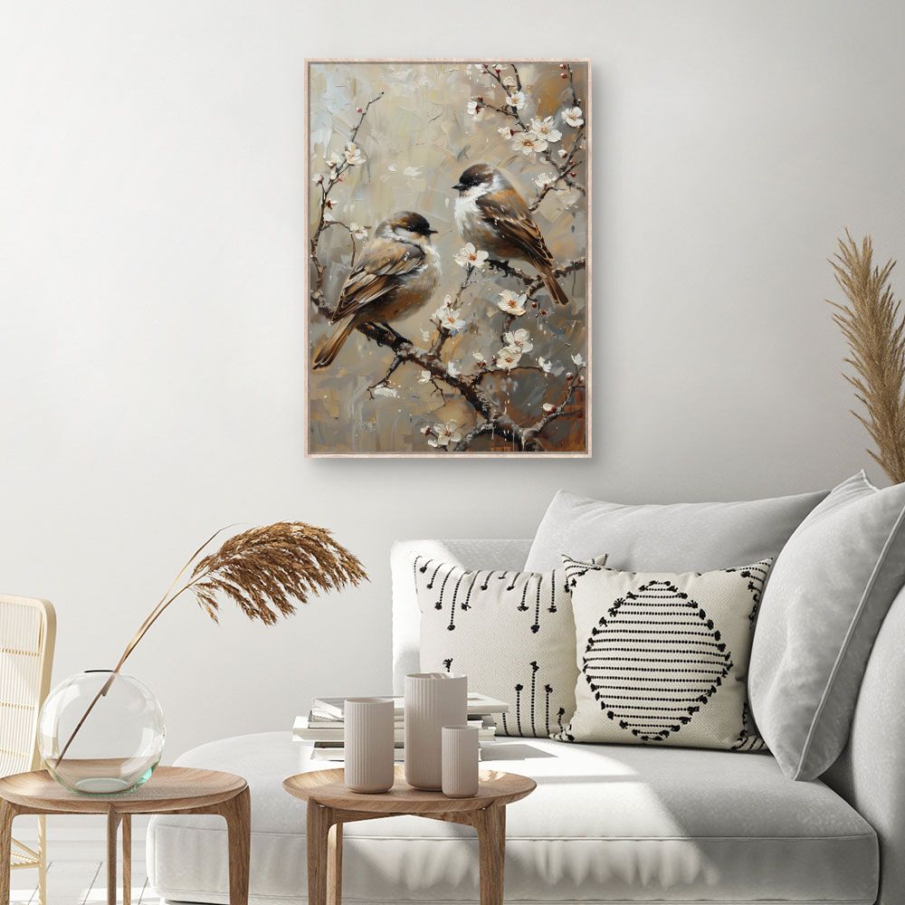 Toile Oiseaux poétiques – toile cadre naturel (slide 1, 60×90)