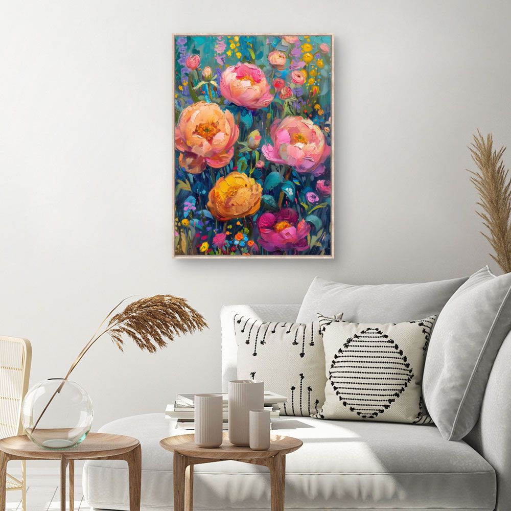 Toile Fleurs éclatantes – toile cadre naturel (slide 1, 60×90)