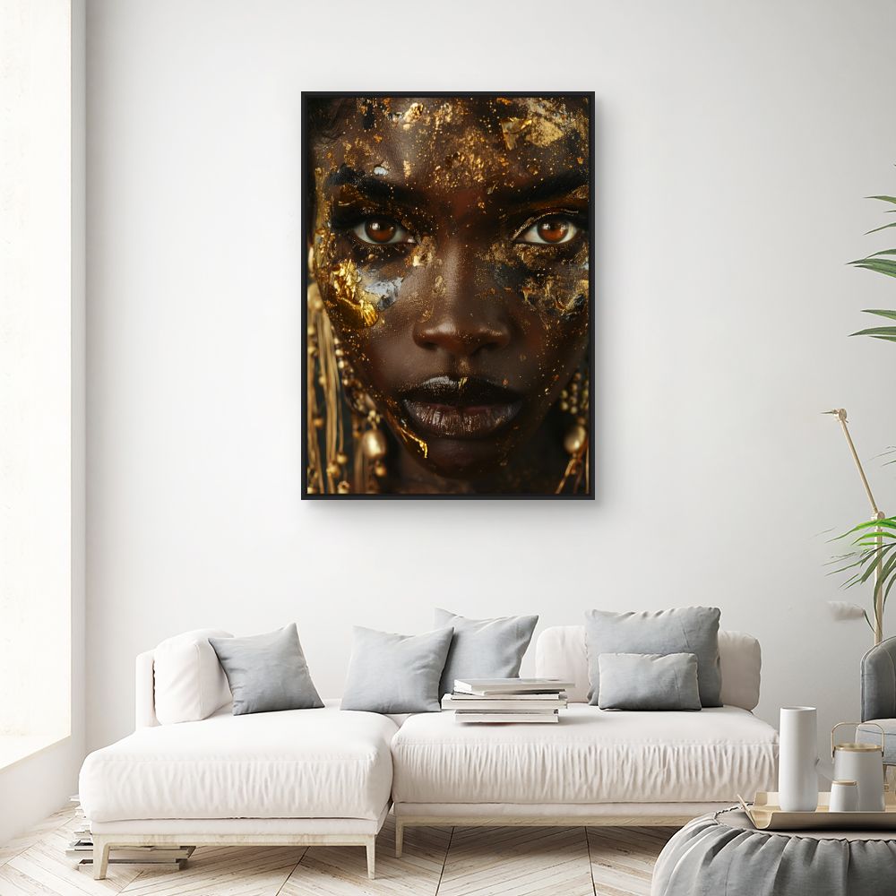 Schilderij "Stralend gouden gezicht"