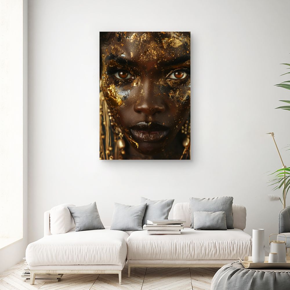 Schilderij "Stralend gouden gezicht"