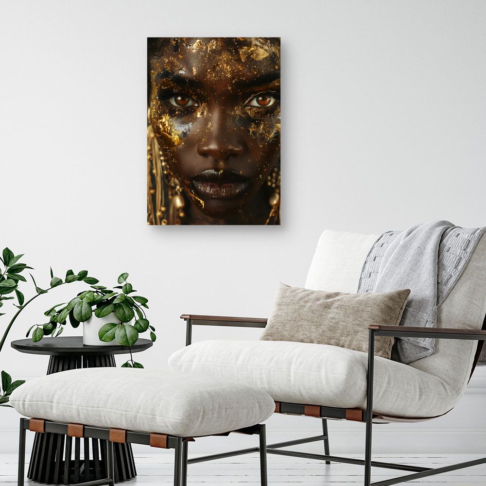 Schilderij "Stralend gouden gezicht"