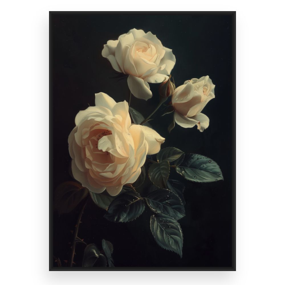 Toile Élégantes roses épanouies – toile cadre noir (slide 3)