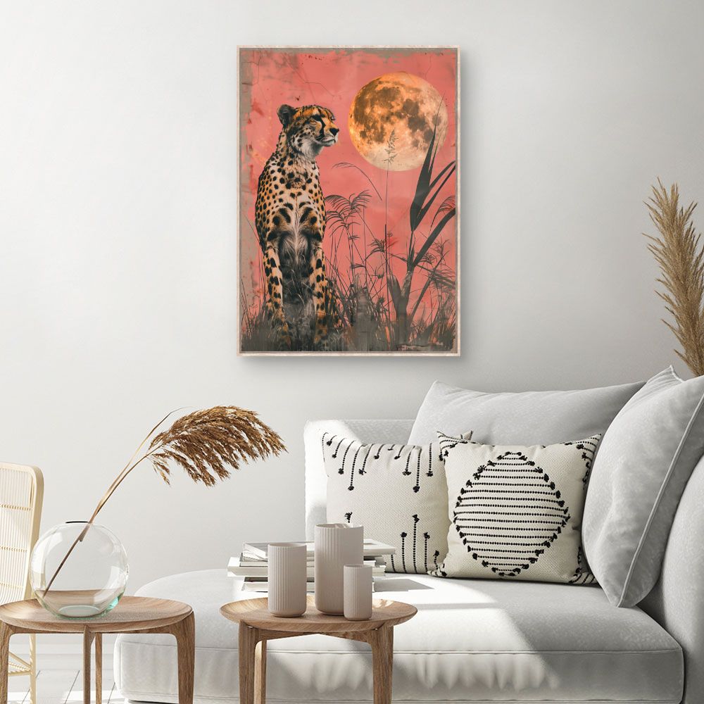 Toile Léopard et lune – toile cadre naturel (slide 1, 60×90)