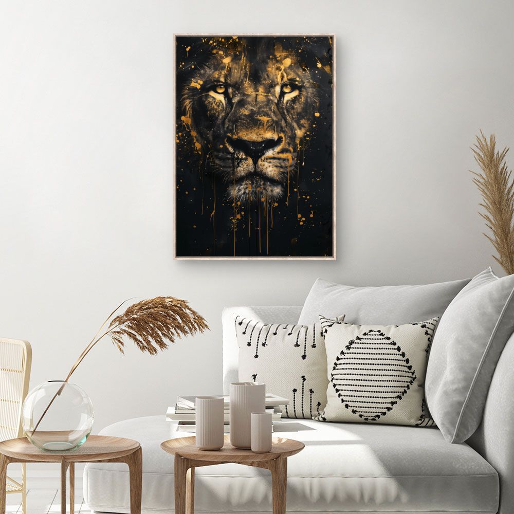 Toile Regard puissant lion – toile cadre naturel (slide 1, 60×90)