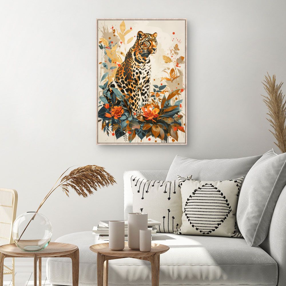 Toile Jaguar botanique – toile cadre naturel (slide 1, 60×90)
