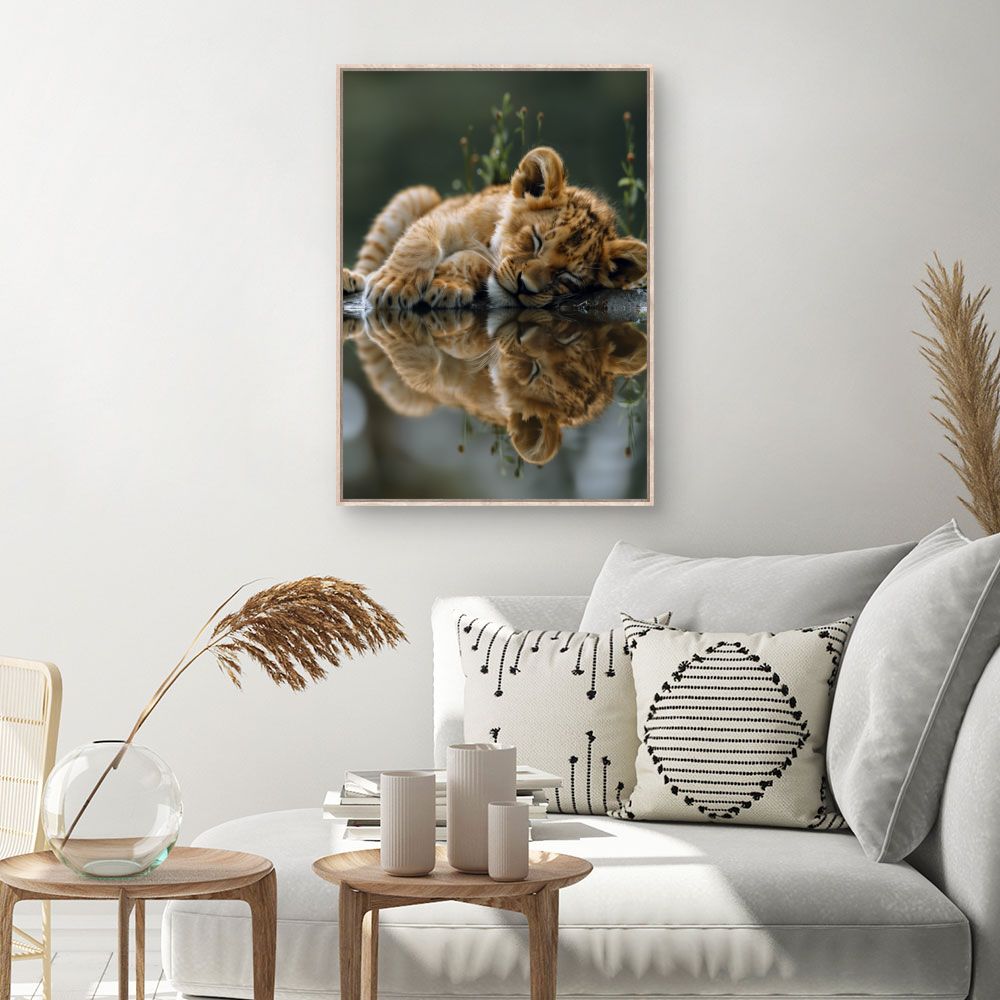 Toile Lionceau endormi paisible – toile cadre naturel (slide 1, 60×90)