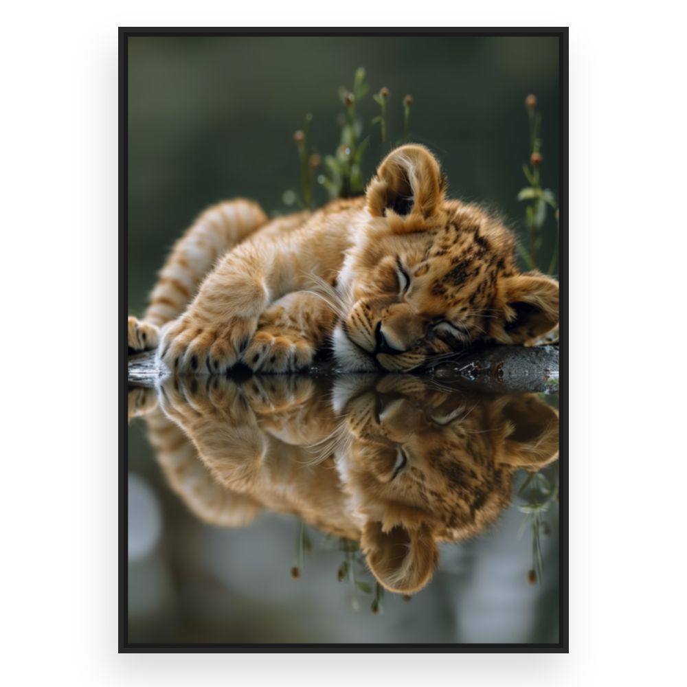 Toile Lionceau endormi paisible – toile cadre noir (slide 3)