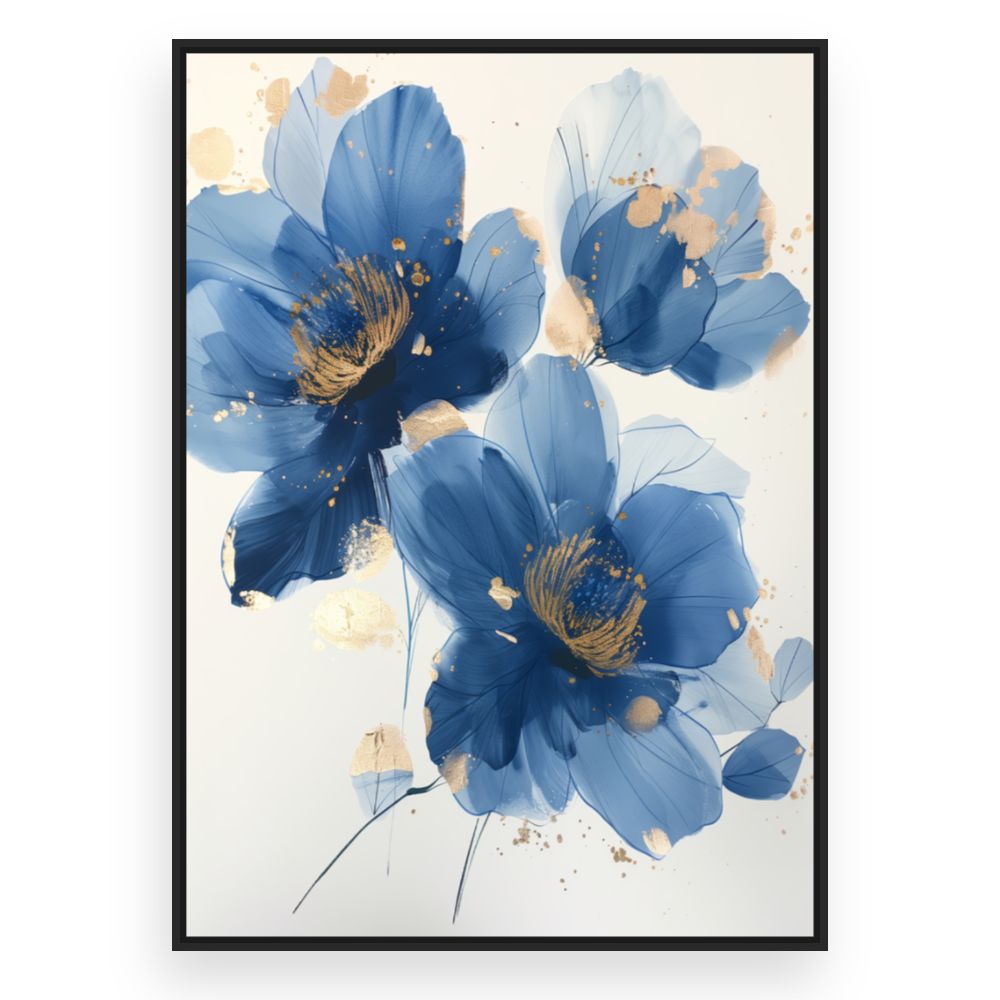 Toile Fleurs dorées délicates – toile cadre noir (slide 3)