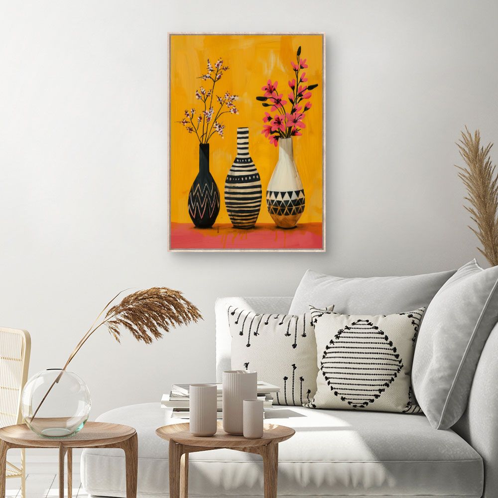 Toile Vases fleuris vibrants – toile cadre naturel (slide 1, 60×90)