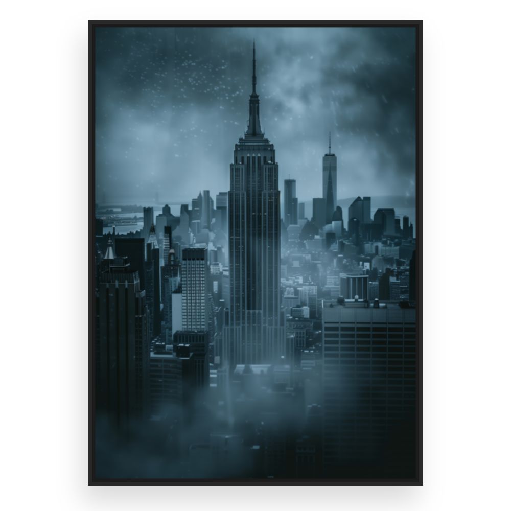 Toile Ville sous la brume – toile cadre noir (slide 3)