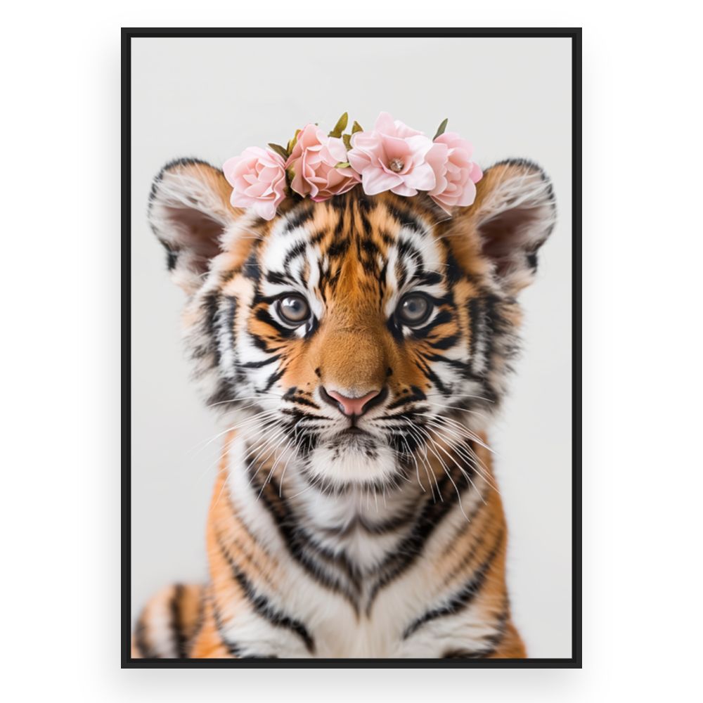 Toile Tigre fleuri – toile cadre noir (slide 3)