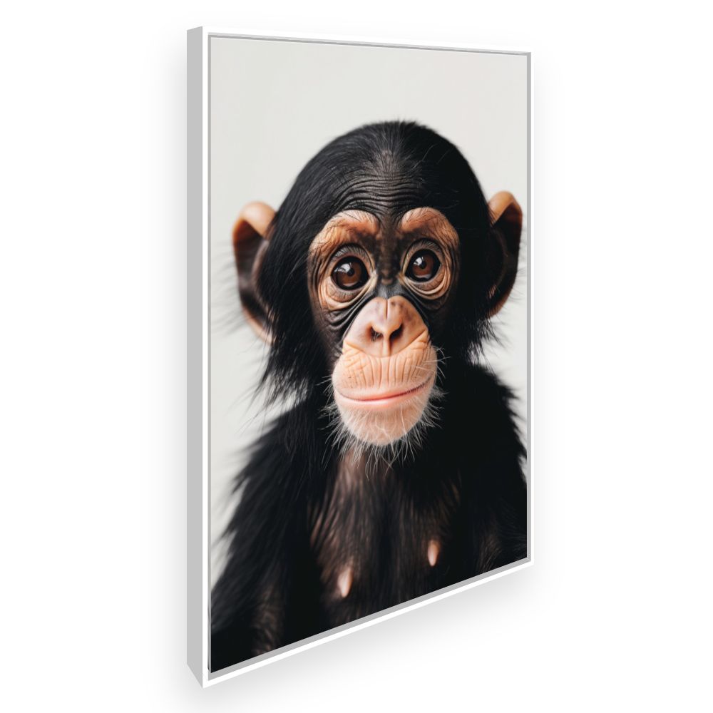 Toile Bébé chimpanzé curieux – toile cadre blanc (slide 2)