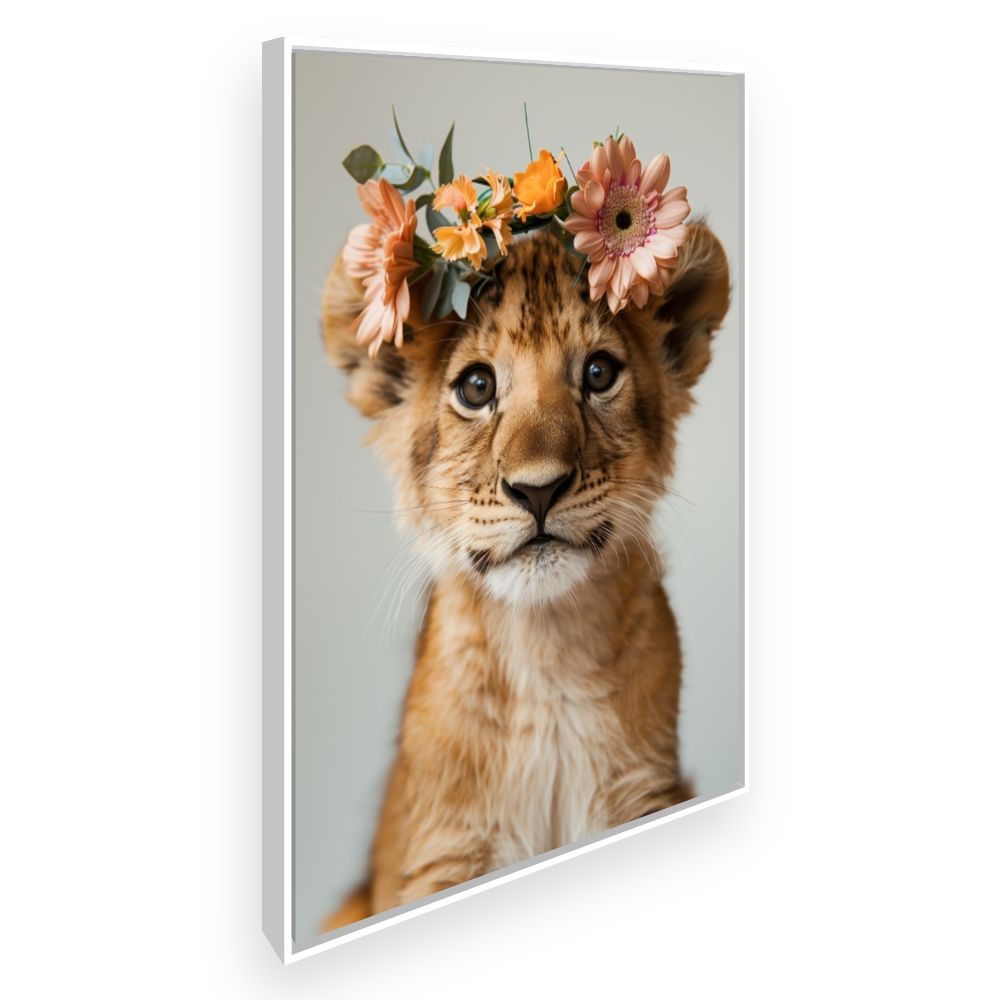 Toile Lionceau fleuri – toile cadre blanc (slide 2)