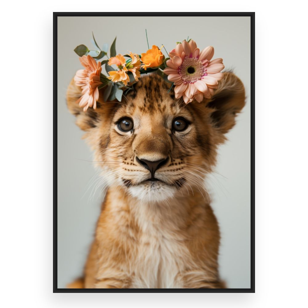 Toile Lionceau fleuri – toile cadre noir (slide 3)