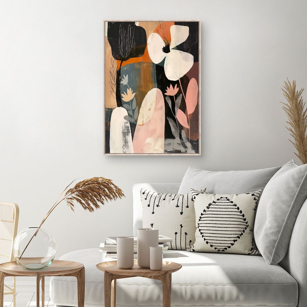 Toile Fleurs abstraites colorées – toile cadre naturel (slide 1, 60×90)
