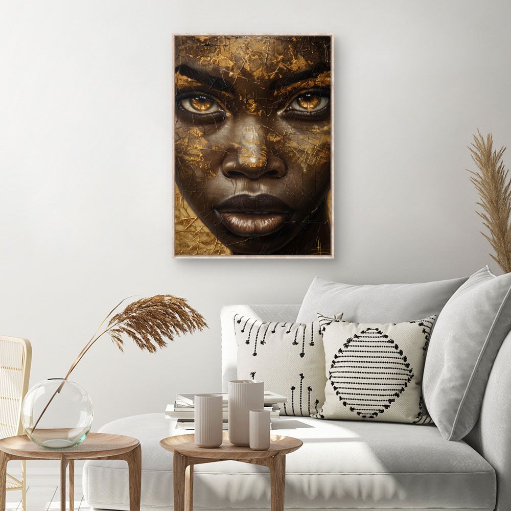 Toile Regard intense doré – toile cadre naturel (slide 1, 60×90)