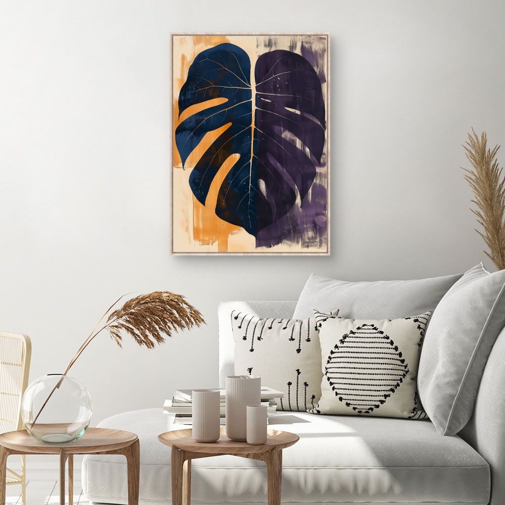 Toile Feuilles abstraites vibrantes – toile cadre naturel (slide 1, 60×90)