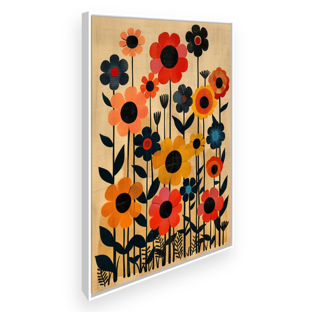 Toile Fleurs rétro joyeuses – toile cadre blanc (slide 2)