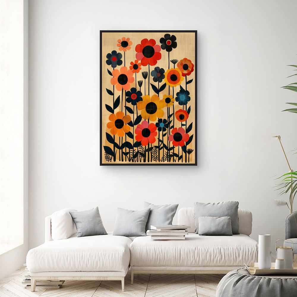 Toile "Fleurs rétro joyeuses"