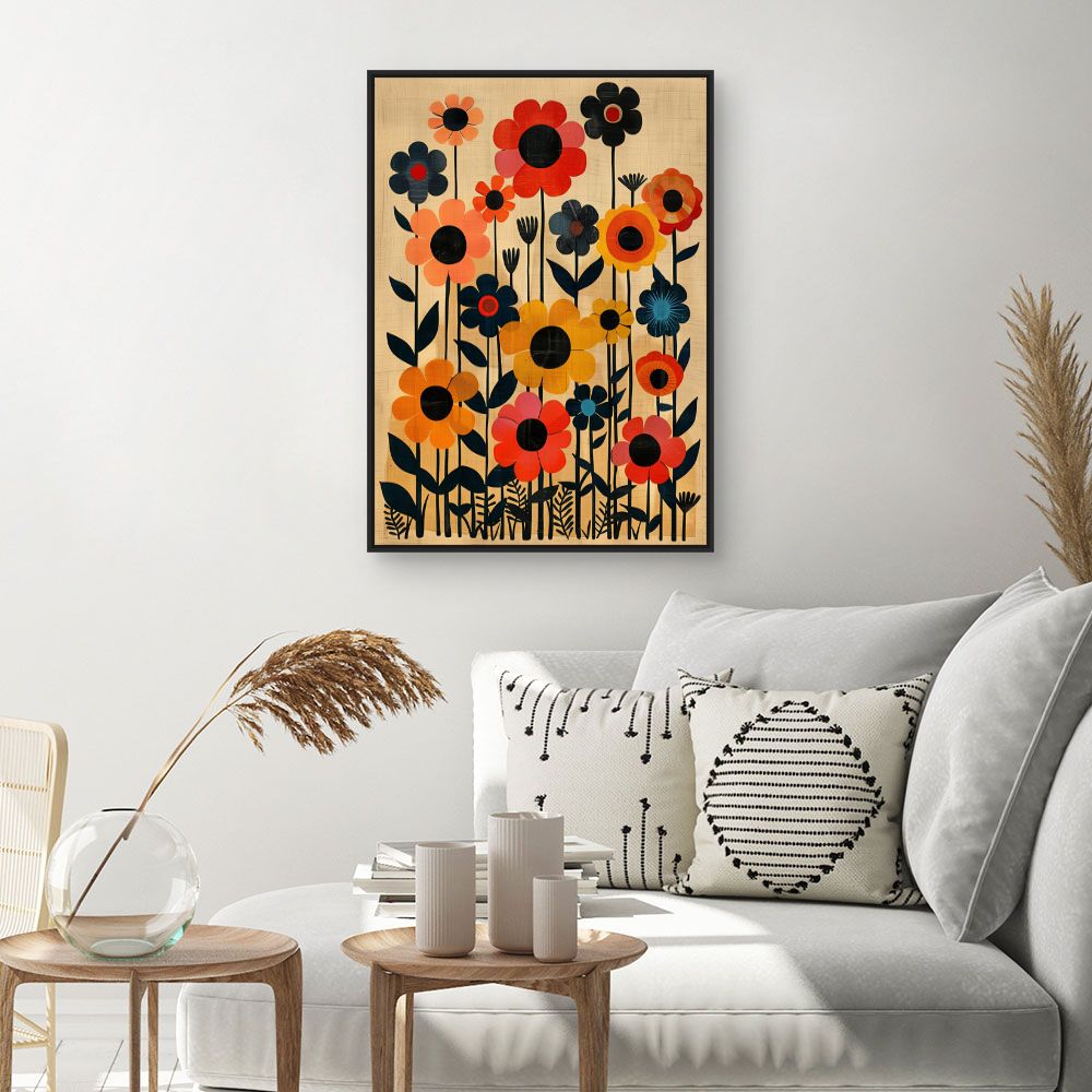 Toile "Fleurs rétro joyeuses"