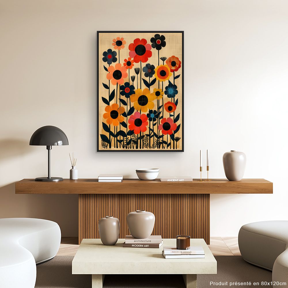 Toile "Fleurs rétro joyeuses"