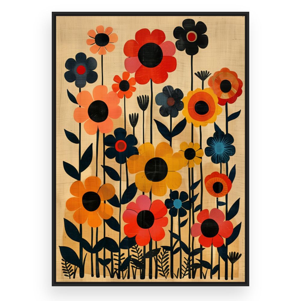 Toile Fleurs rétro joyeuses – toile cadre noir (slide 3)
