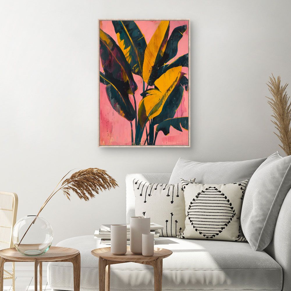 Toile Feuilles exotiques vibrantes – toile cadre naturel (slide 1, 60×90)