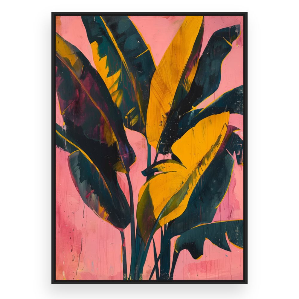 Toile Feuilles exotiques vibrantes – toile cadre noir (slide 3)