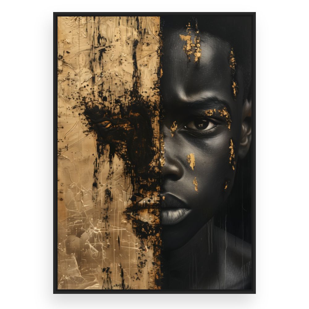 Toile Portrait doré intrigant – toile cadre noir (slide 3)