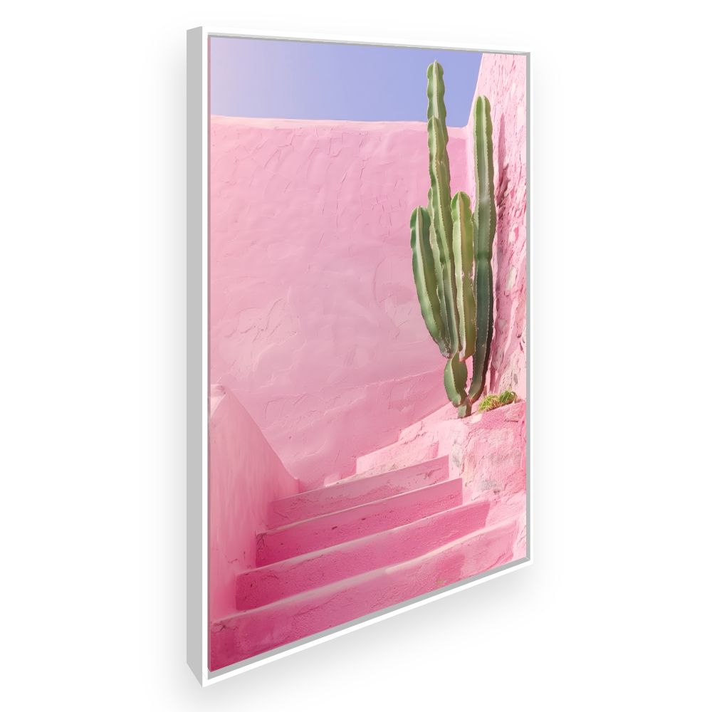 Toile Escalier rose cactus – toile cadre blanc (slide 2)