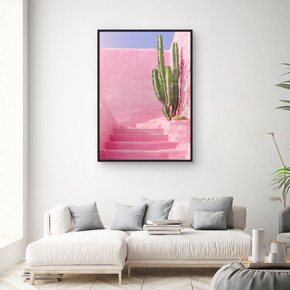 Toile "Escalier rose cactus"