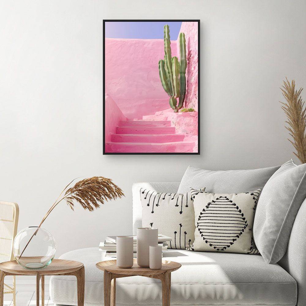 Toile "Escalier rose cactus"