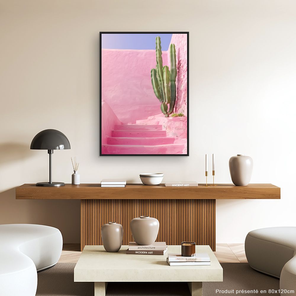 Toile "Escalier rose cactus"