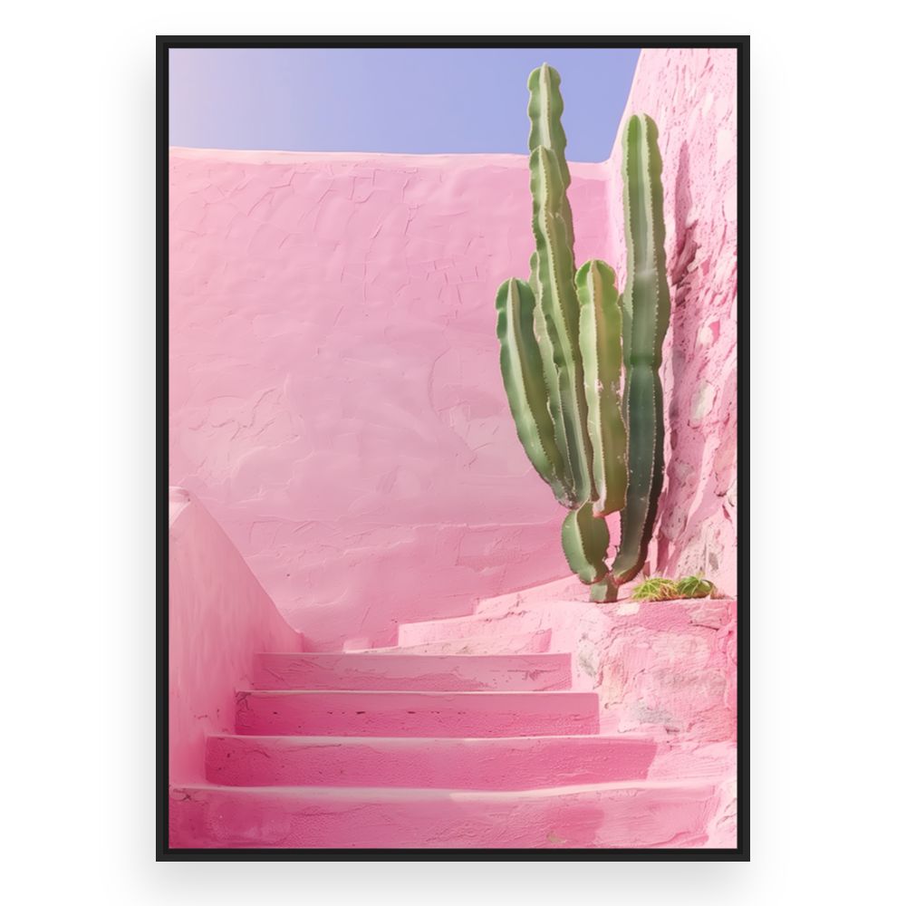 Toile Escalier rose cactus – toile cadre noir (slide 3)