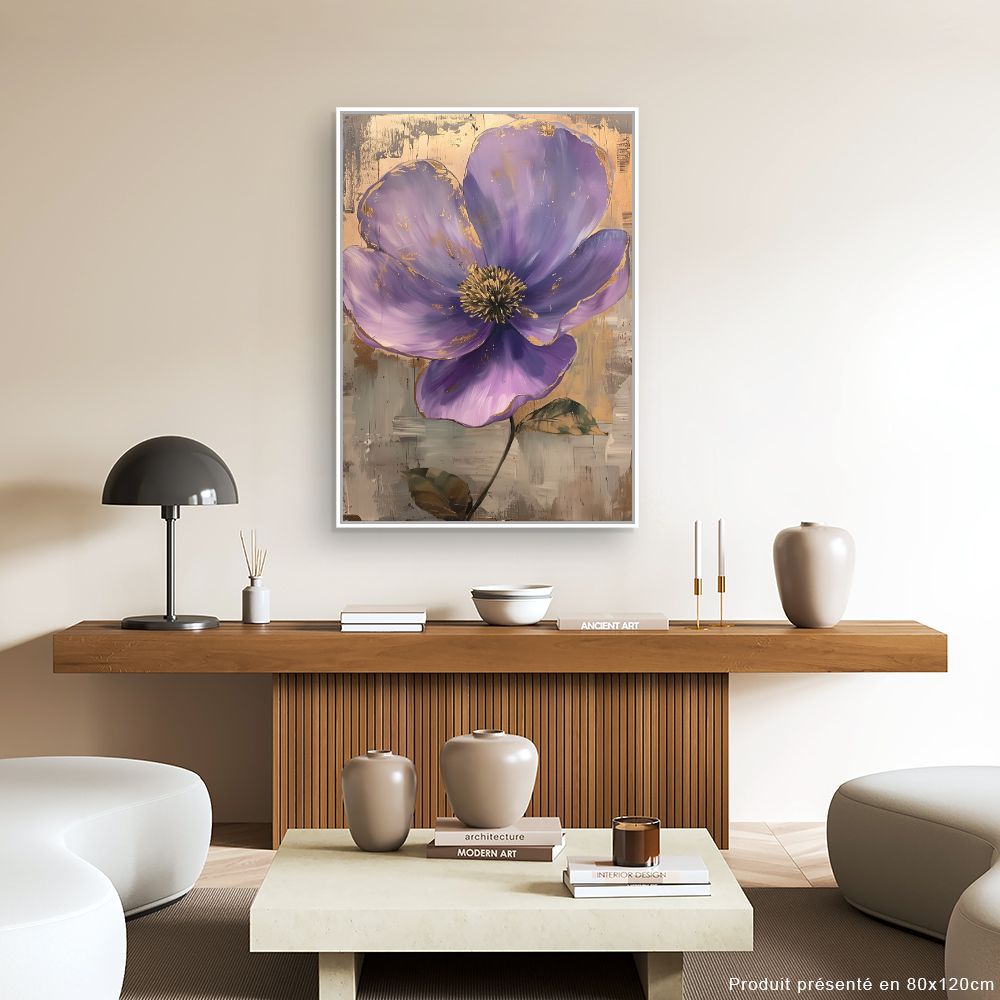 Toile "Fleur élégante dorée"